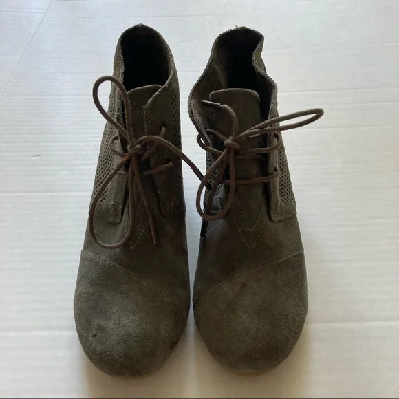 Toms Lace Up Wedge Booties Green/Gray 9.5 - Picture 4 of 10